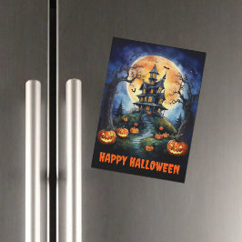 Halloween spookhuis en pompoenen magnetische Kaart