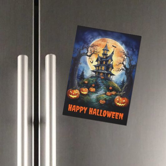 Halloween spookhuis en pompoenen magnetische Kaart