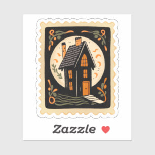  Halloween spookhuis en volle maan stempel Sticker