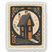 Halloween spookhuis en volle maan stempel Sticker (Voorkant)