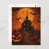 Halloween spookhuis enge nacht pompoen briefkaart (Voorkant / Achterkant)