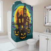 Halloween spookhuis enge pompoenen vleermuizen douchegordijn (In situ)