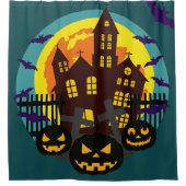 Halloween spookhuis enge pompoenen vleermuizen douchegordijn (Voorkant)