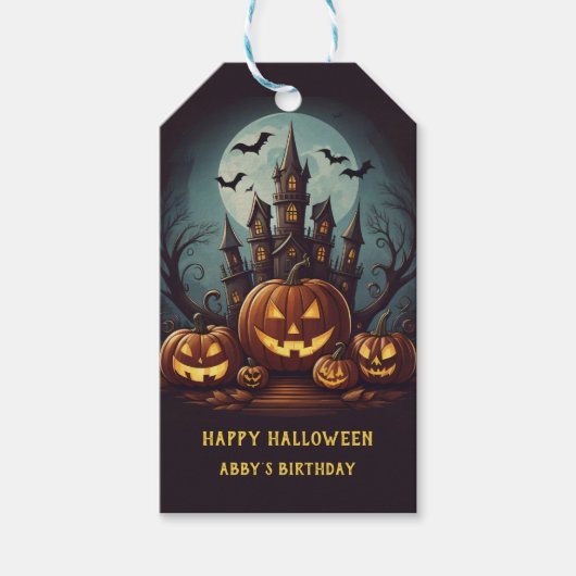 Halloween spookhuis familie cadeaulabel (Voorkant)