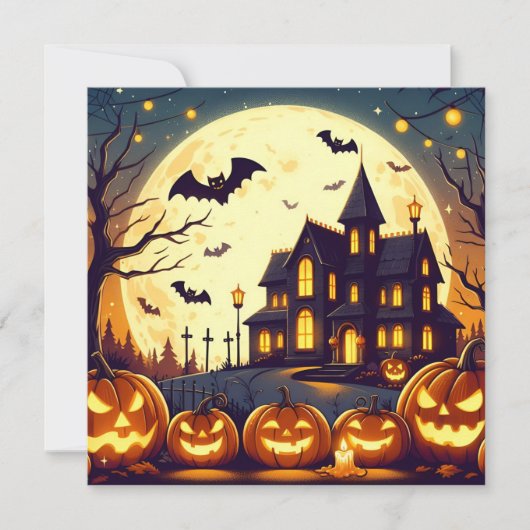 Halloween spookhuis feestdagenkaart (Voorkant)