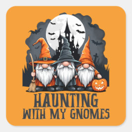  Halloween spookhuis heks gnoom Sinaasappel Vierkante Sticker