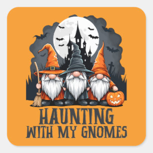  Halloween spookhuis heks gnoom Sinaasappel Vierkante Sticker