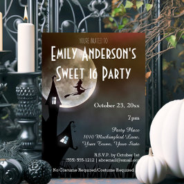 Halloween spookhuis heks kostuum zoet 16 kaart