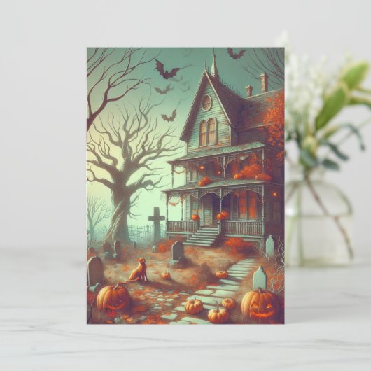  Halloween spookhuis Herfst Feestdagenkaart (Staand voorkant)