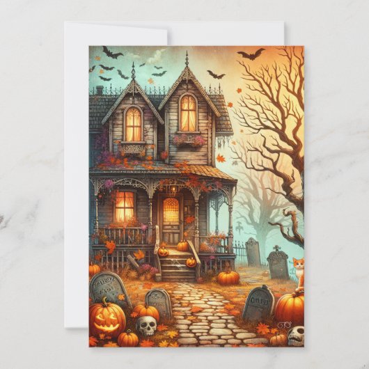 Halloween spookhuis Herfst Feestdagenkaart (Voorkant)