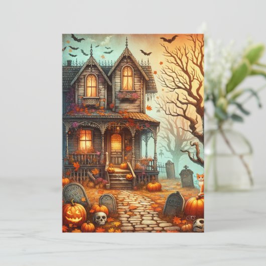 Halloween spookhuis Herfst Feestdagenkaart (Staand voorkant)