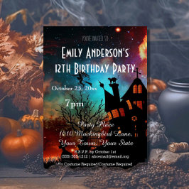 Halloween spookhuis kosmische verjaardag kaart