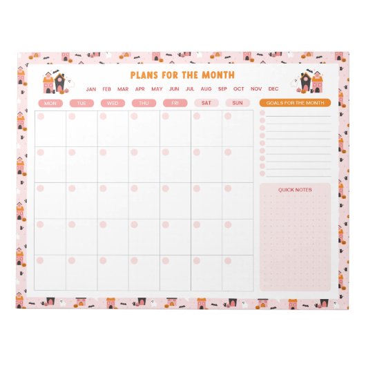 Halloween spookhuis maandelijks om lijstplanner te notitieblok (Voorkant)