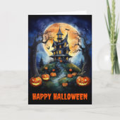 Halloween spookhuis met gevouwen pompoenen kaart (Voorkant)