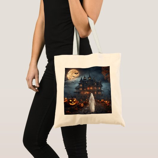 Halloween spookhuis met Ghost Canvas tas (Voorkant (product))