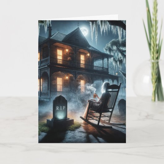Halloween spookhuis met grafsteen kaart (Voorkant)