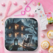 Halloween spookhuis met grafsteen papieren bordje (Feest)