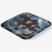 Halloween spookhuis met grafsteen papieren bordje (Gebogen)