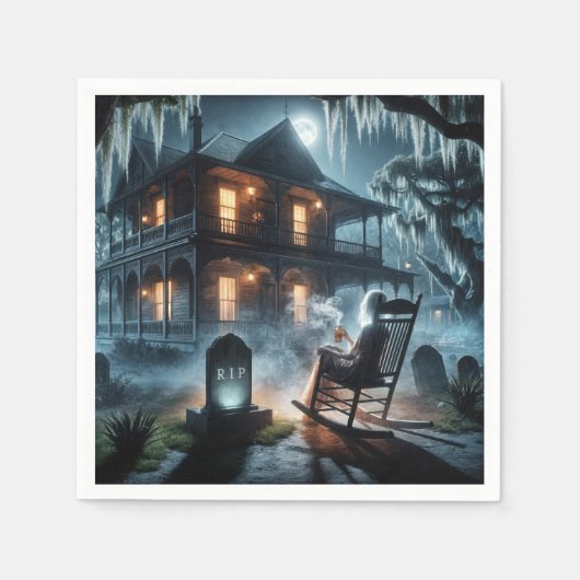 Halloween spookhuis met grafsteen servet (Voorkant)