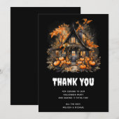 Halloween spookhuis met pompoenen & gebladerte bedankkaart (Voorkant / Achterkant)