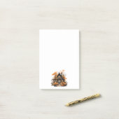 Halloween spookhuis met pompoenen & gebladerte post-it® notes (Op bureau)