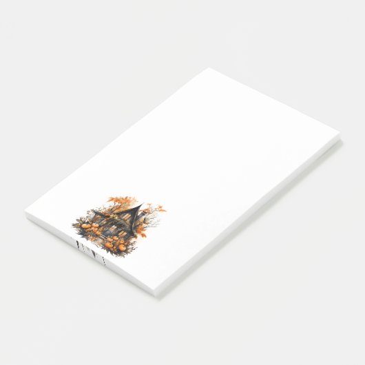 Halloween spookhuis met pompoenen & gebladerte post-it® notes (Schuin)