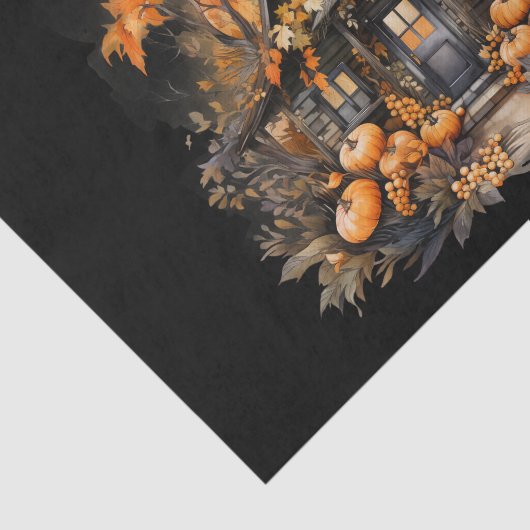 Halloween spookhuis met pompoenen & gebladerte tissuepapier (Detail)