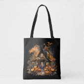 Halloween spookhuis met pompoenen & gebladerte tote bag (Voorkant)