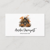 Halloween spookhuis met pompoenen & gebladerte visitekaartje (Voorkant)