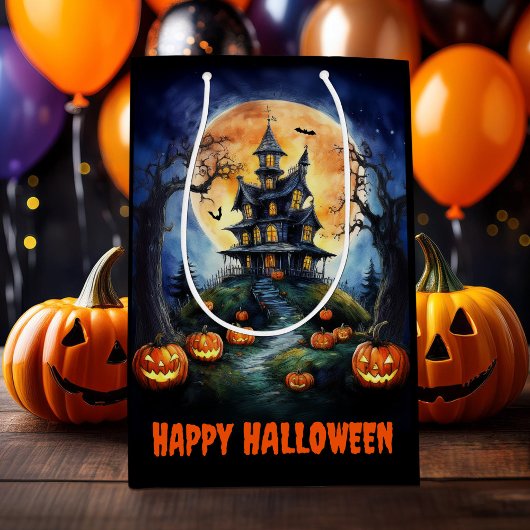 Halloween spookhuis met pompoenen medium cadeauzakje