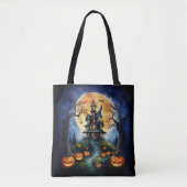 Halloween spookhuis met pompoenen tote bag (Voorkant)