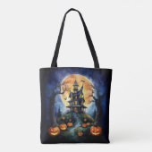 Halloween spookhuis met pompoenen tote bag (Achterkant)