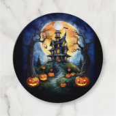 Halloween spookhuis met pompoenenfeest bedankjes labels (Voorkant)