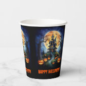 Halloween spookhuis met pompoenenfeest papieren bekers (Achterkant)