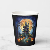Halloween spookhuis met pompoenenfeest papieren bekers (Achterkant)