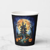 Halloween spookhuis met pompoenenfeest papieren bekers (Voorkant)