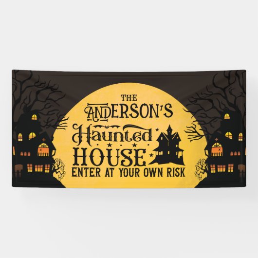 Halloween spookhuis op eigen risico betreden spandoek (Horizontaal)