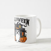 Halloween spookhuis, pompoenen, heks, vleermuizen koffiemok (Voorkant rechts)