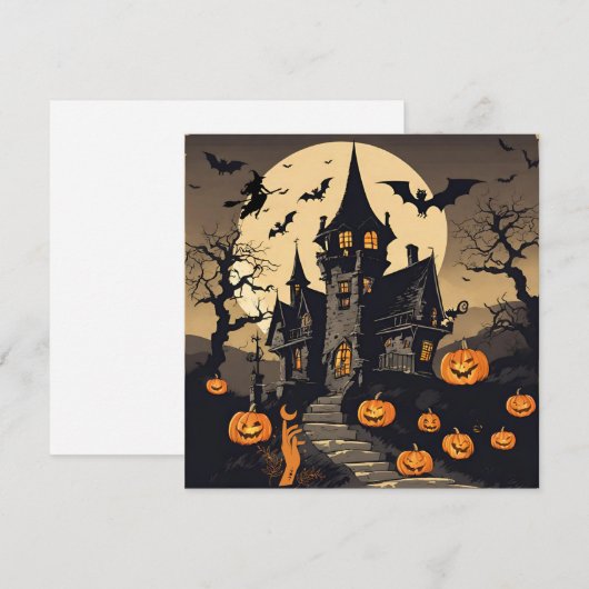  Halloween spookhuis, pompoenen, vleermuizen Feestdagenkaart (Voorkant / Achterkant)