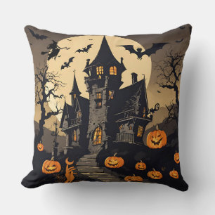  Halloween spookhuis, pompoenen, vleermuizen Kussen