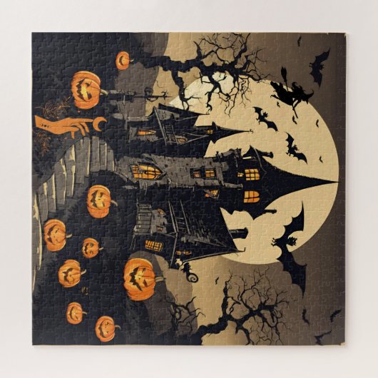 Halloween spookhuis, pompoenen, vleermuizen Legpuzzel (Horizontaal)