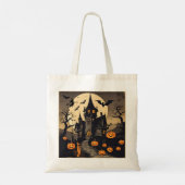 Halloween spookhuis, pompoenen, vleermuizen Tote Bag (Achterkant)