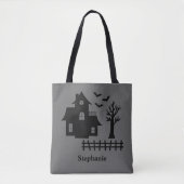 Halloween spookhuis silhouet en aangepaste naam tote bag (Voorkant)