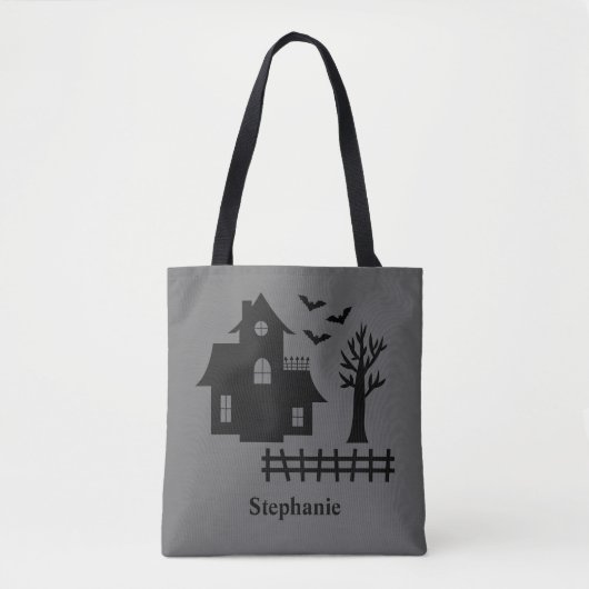 Halloween spookhuis silhouet en aangepaste naam tote bag (Voorkant)