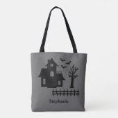 Halloween spookhuis silhouet en aangepaste naam tote bag (Achterkant)