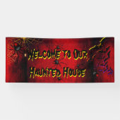 Halloween spookhuis spinnen vleermuizen bloed rood spandoek (Horizontaal)