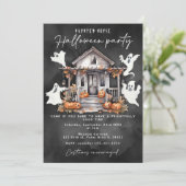 Halloween spookhuis spookachtig spookfeest kaart (Staand voorkant)