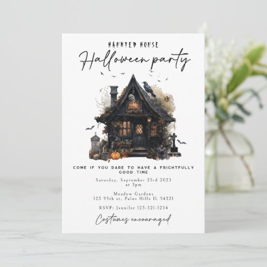 Halloween spookhuis spooky party uitnodiging (Staand voorkant)