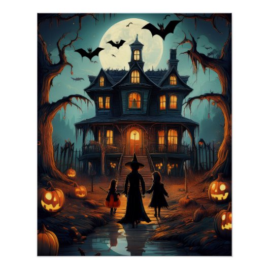 Halloween spookhuis truc voor behandelaars perfect poster (Voorkant)