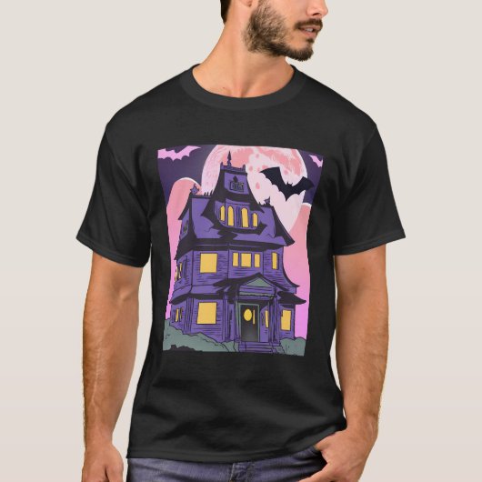 Halloween spookhuis vleermuizen maan emo goth t-shirt (Voorkant)